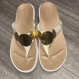 CROCS Women's Sandals in White with Gold Accents